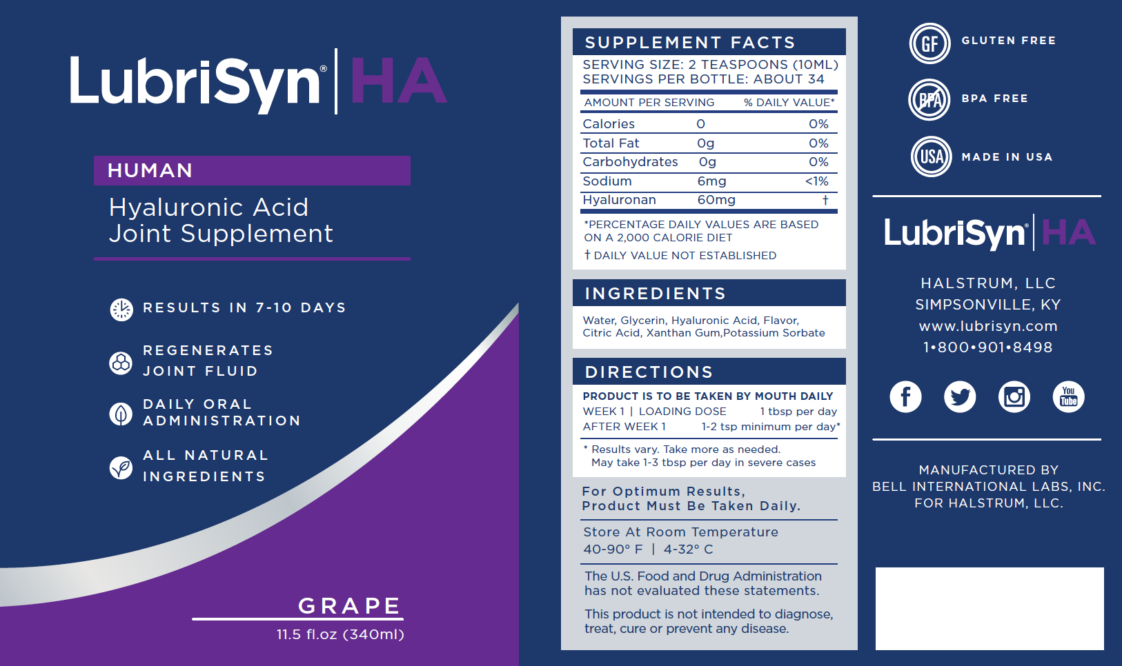 LubriSyn Ha human grape flavor label. Includes dosing information.