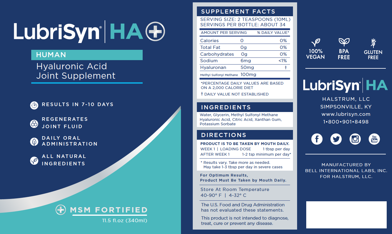 LubriSyn HA + msm human label. Includes dosing information.