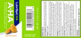 LubriSyn HA A-HA lip balm almond flavor label.