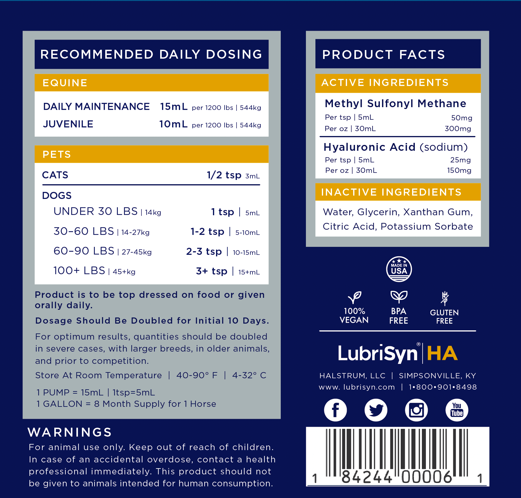 LubriSyn HA + MSM label